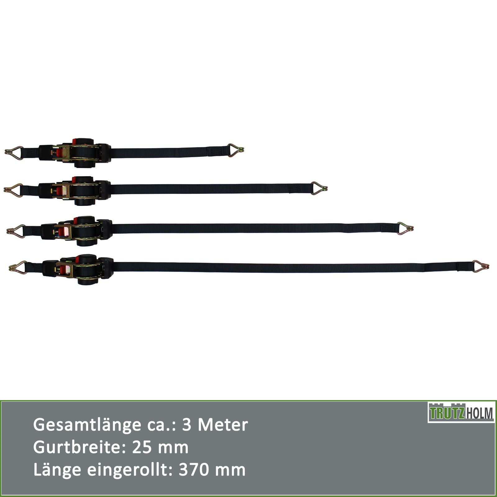 Automatik Spanngurt Zurrgurt 4 er Set Gurte 25mm 320/640 daN selbstaufrollend mit Spitzhaken (3 Meter)
