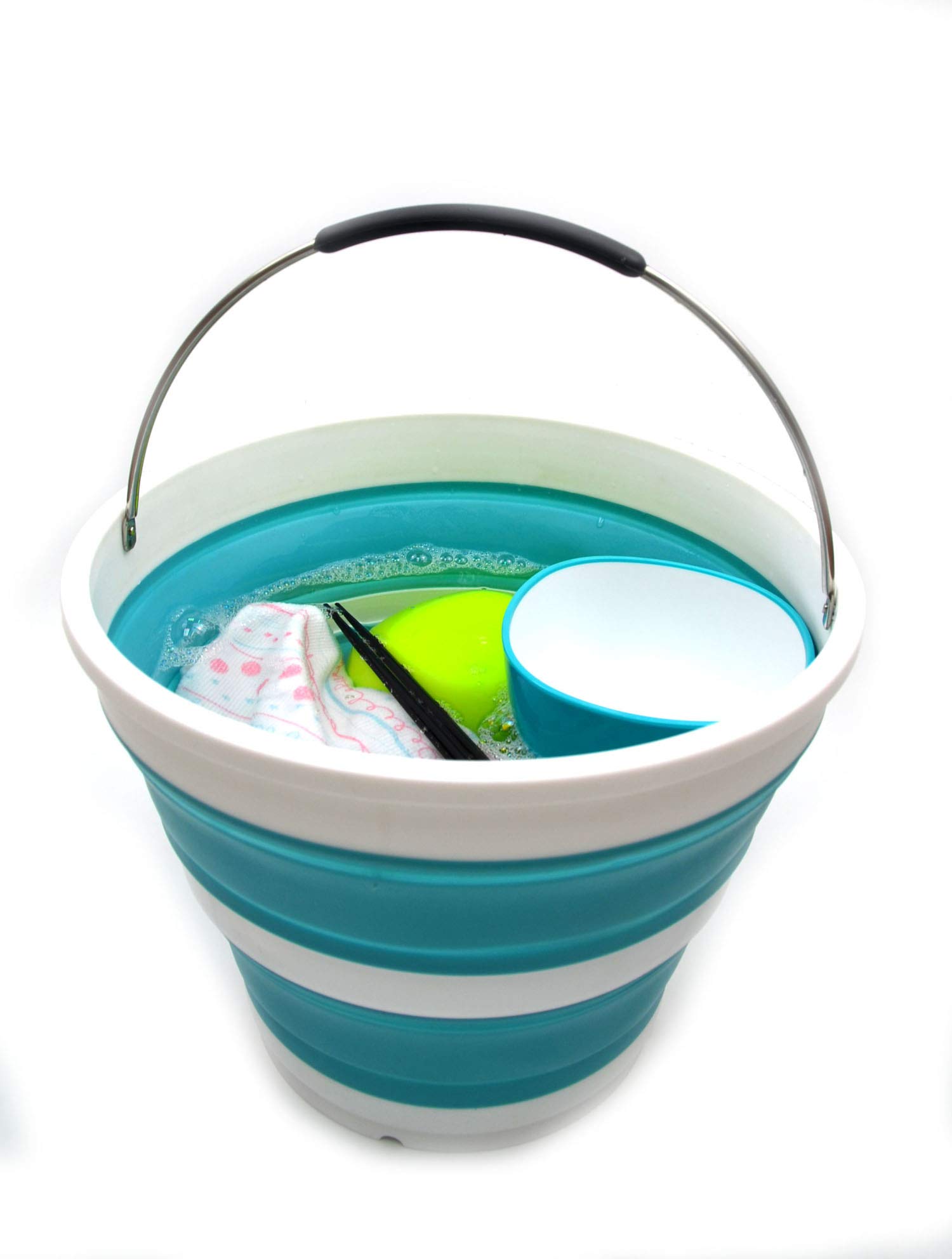 Set Di 2 Secchi Pieghevoli SAMMART Da 10 Litri, Secchio Portatile Per Campeggio E Pesca, Vasca Salvaspazio Diametro 31 Cm, Bianco/Grigio