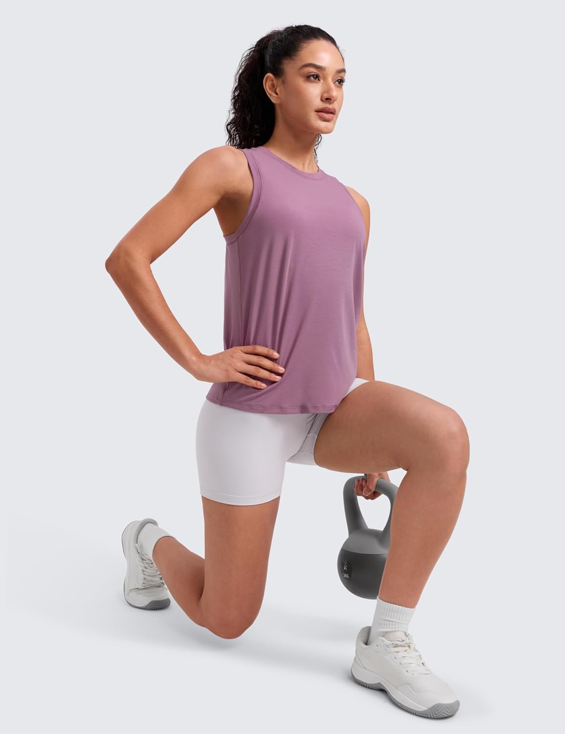 CRZ YOGA Quick Dry Racerback Tank Tops for Women Hip Length - Workout Athletic Running Gym Sleeveless Shirts Crewneck