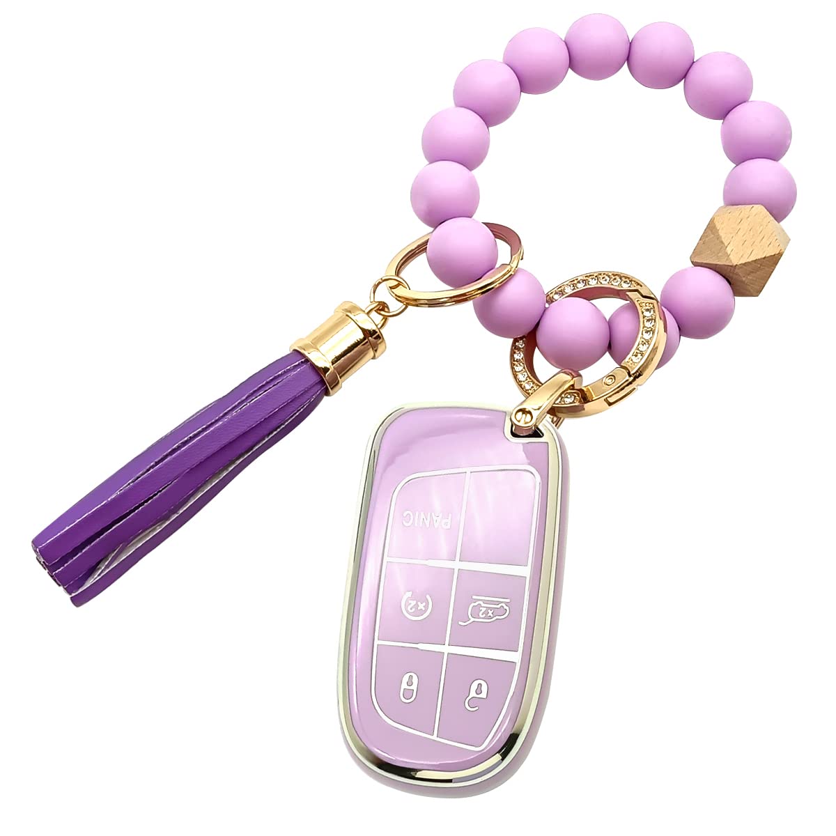 for Jeep Key Fob Cover,Purple Beaded Key Holder Fits for Jeep Grand Cherokee Renegade Chrysler Dodge Charge Durango Challenger Smart Key Protector Holder Accessories (for Jeep A5)