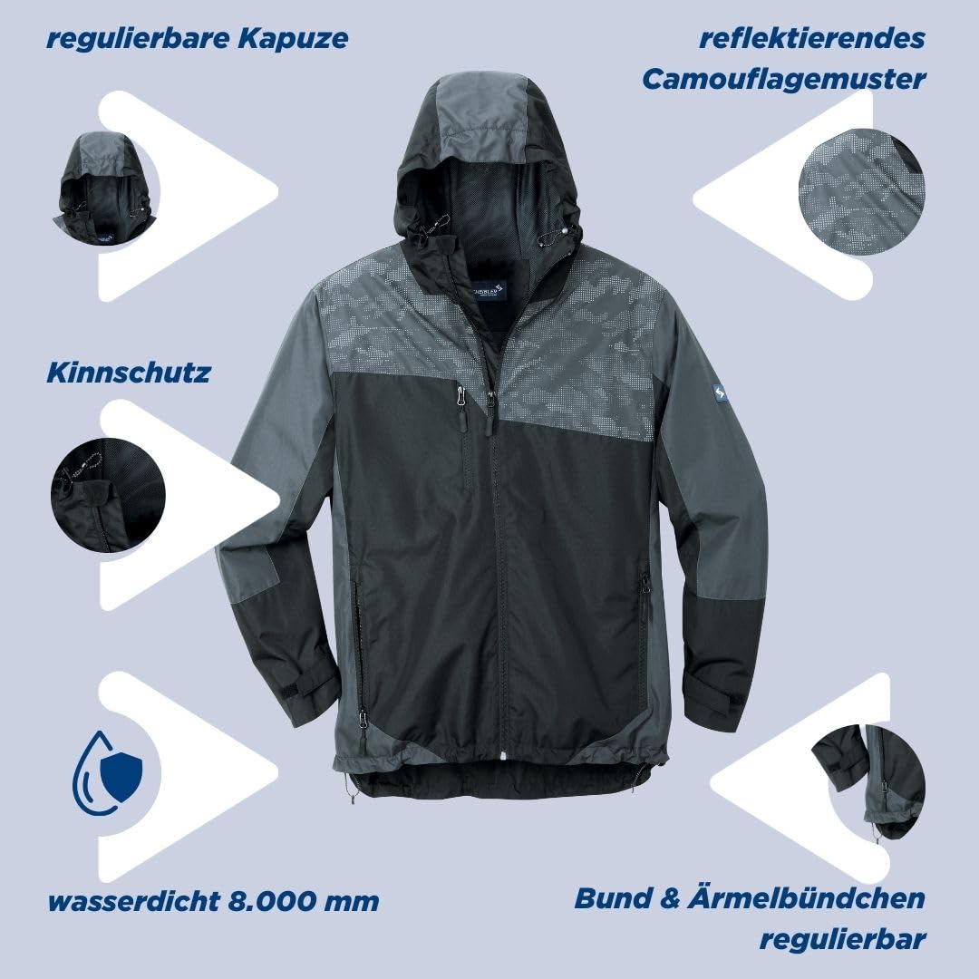 Scheibler Regenjacke Herren wasserdicht atmungsaktiv mit Kapuze - Arbeitsjacke Herren reflektierend - Windbreaker Herren mit viele Taschen - Waterproof Jacket Men