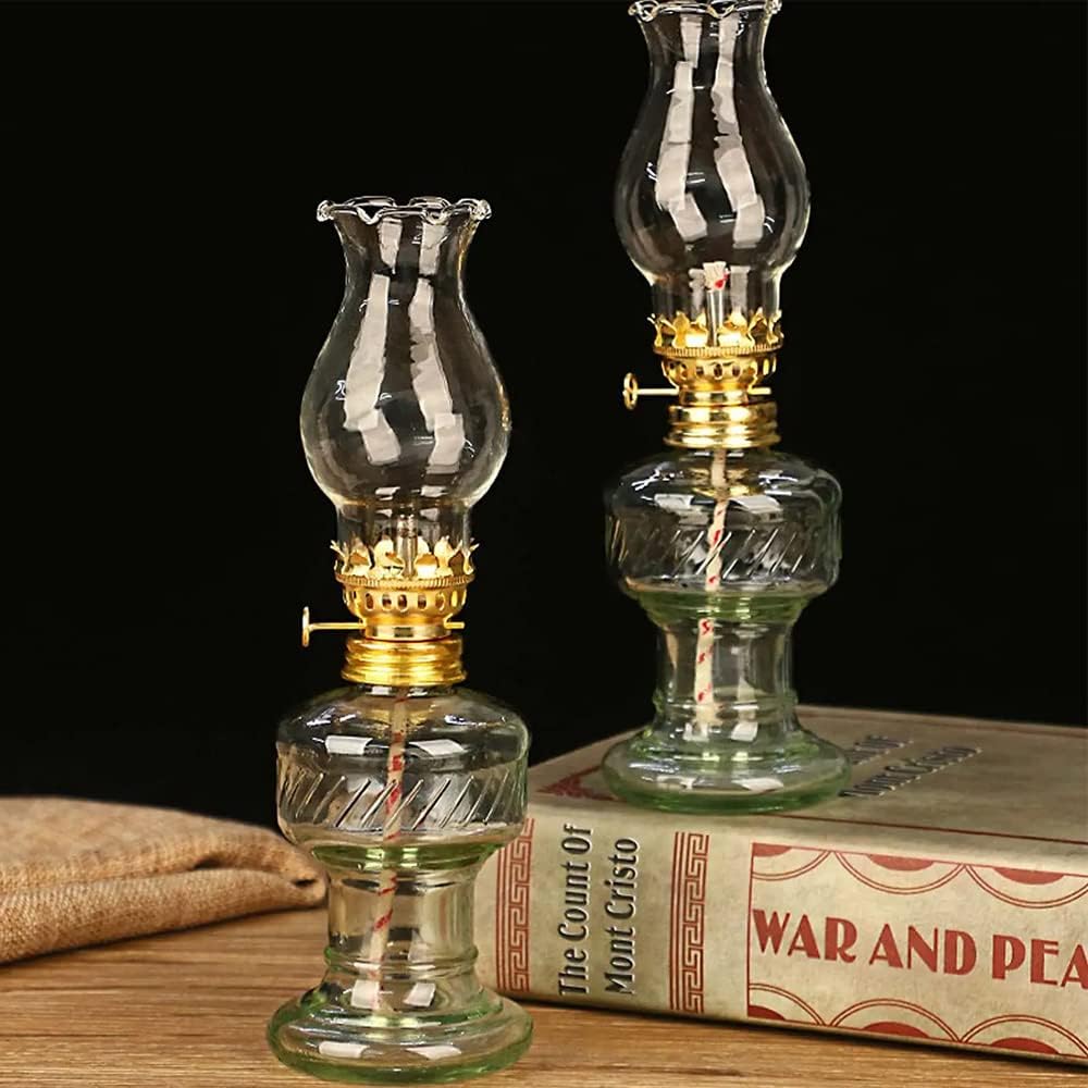 Decorative Lighting Nostalgic Emergency Oil Lamps with Clear Glass Lampshade Adjustable Switch Kerosene Lamp with Wicks for Lnterior Decoration Party Atmosphere