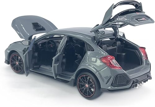 Miniatura 5 de Escala 132 2017 Civic Type R Modelo Coche Diecast Toy Cars Metal Vehículos de fundición a presión para niños, 4 puertas abiertas, con luz, juguetes