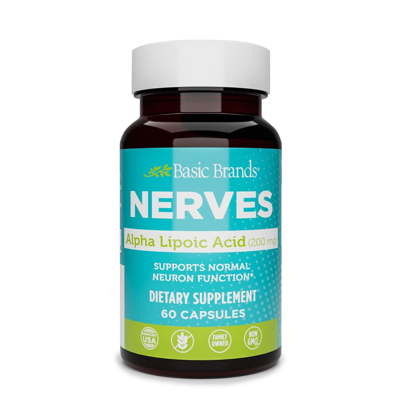 Basic Brands Nerves Alpha Lipoic Acid, 200 mg, Neuron Function (Pack of 1)