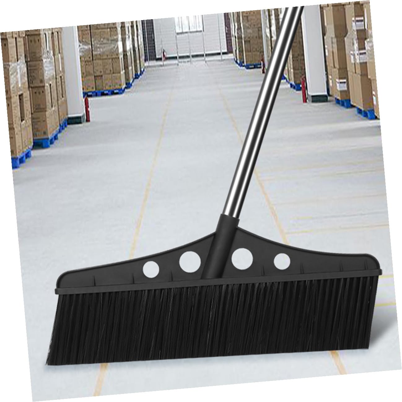 Escoba Negra Ancha de Acero Inoxidable y Nylon para Barrer Exteriores y Balcones con Mango Cómodo y Alta Eficiencia de Limpieza