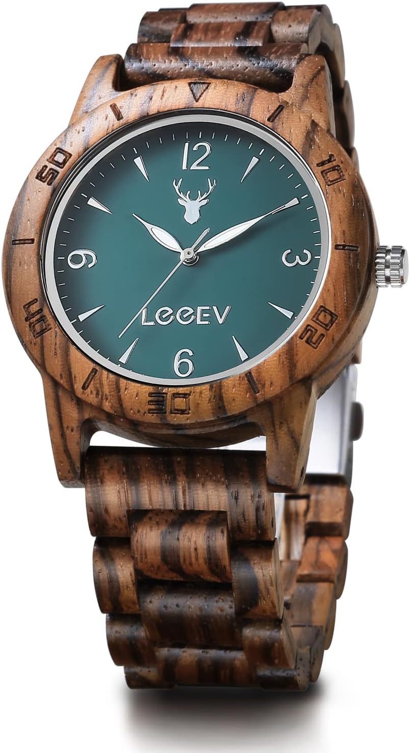 Men's Wooden Watch, Unique Natural Bamboo Wood Watch Analog Quartz Light Weight Vintage Dress Wooden Wrist Watches