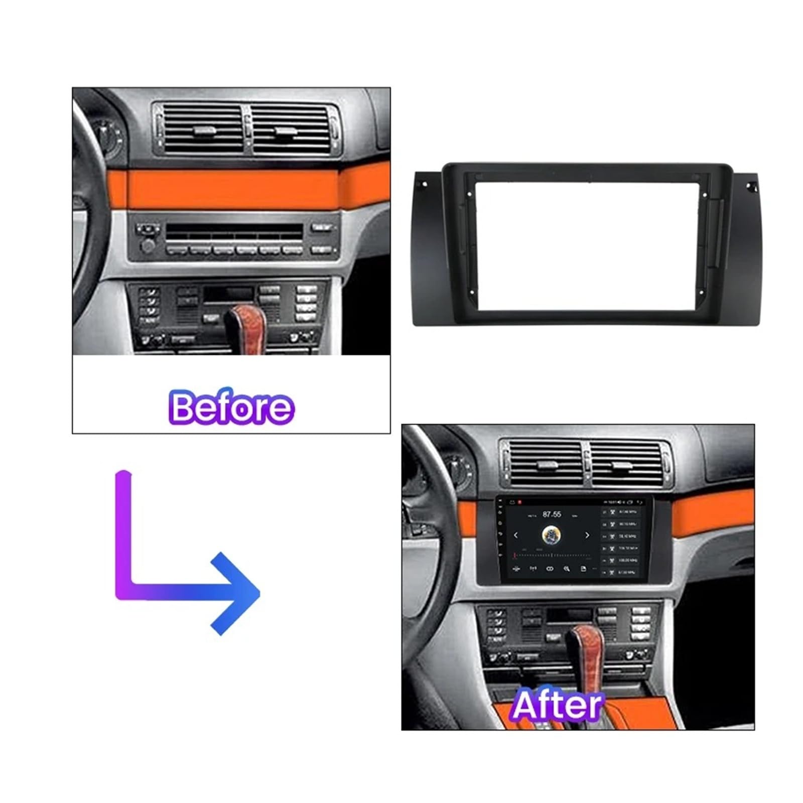 Mascherina Autoradio Cornice Stereo 9 Pollici Auto Radio Viso Cornice Fascia Stereo Pannello unità Testa Canbus Cavo Trim Lunetta per BMW Serie 5 E39 per X5 E53 per M5