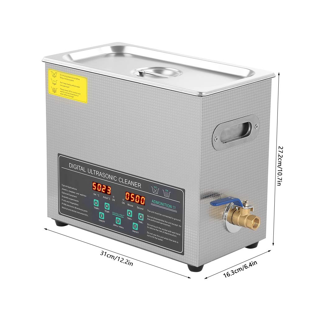 Cocoarm Nettoyeur à ultrasons à double fréquence en acier inoxydable - 6 l - Prise européenne 220 V