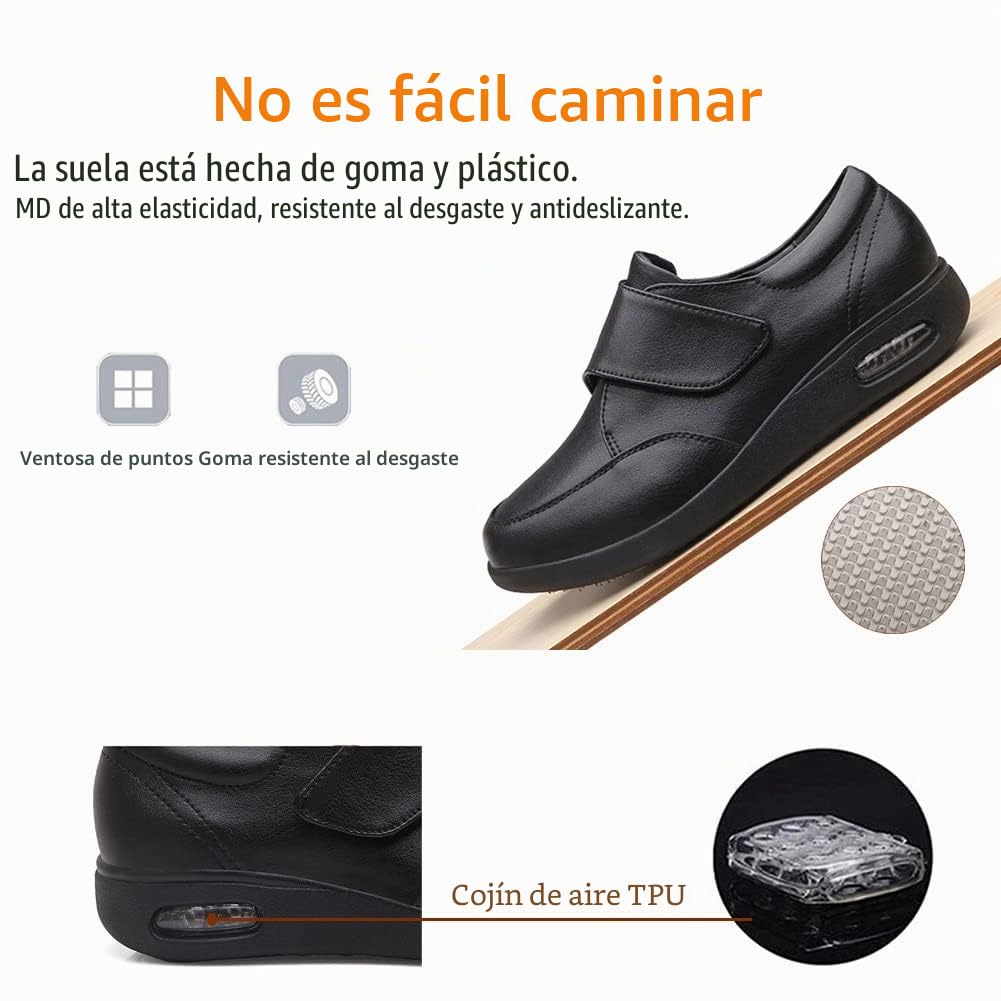 Zapatos Ortopédicos Diabéticos Edema Piel Zapatos Ancianos Pies Hinchados Fascitis Plantar Zapatillas Al Aire Libre Juanetes Zapatillas Cojín de Aire para Caminar,Negro,46EU