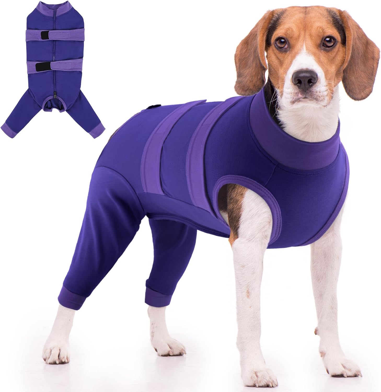 QBLEEV Dog Recovery Suit for Rear Leg, Adjustable Surgery Suit to Stop Licking After Spay or Neuter, Soft Thigh Wound Protective Long Sleeve Dog Surgical Onesie, Cone Alternative for Male Female Dogs