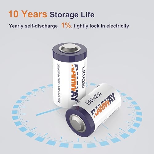 Miniatura 2 de KBT ER14250 - Batería de litio de 3.6 V, tamaño 12 AA 14250, 1200 mAh de alta capacidad, baterías de litio Li-SOCL2 para medidor de collar de perro,