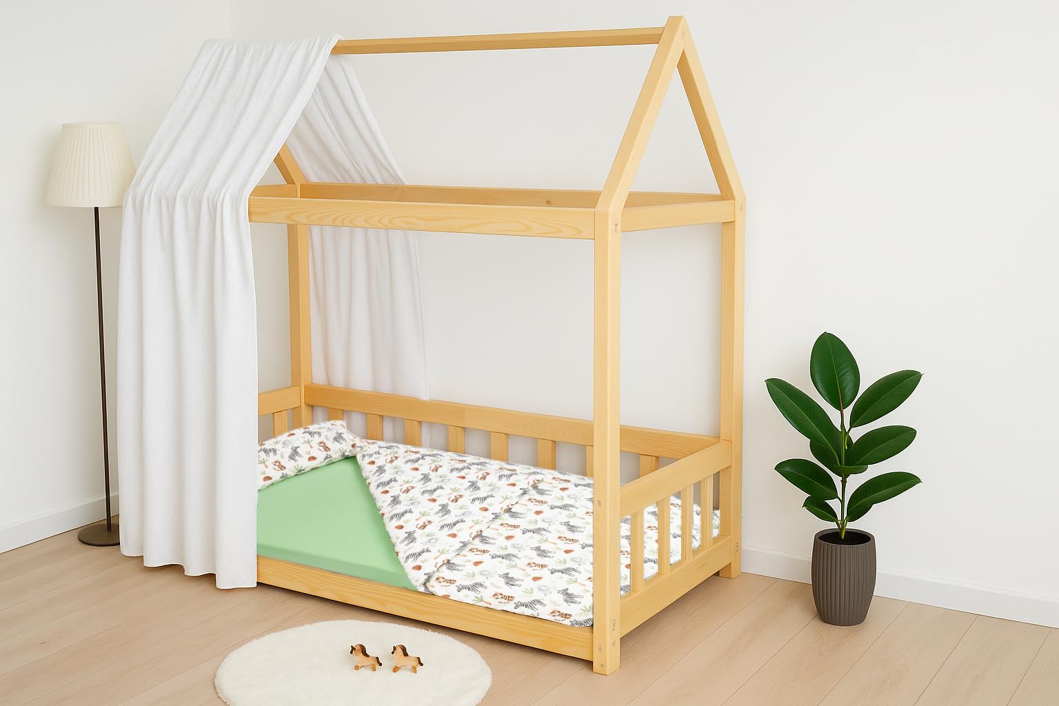 Drap Housse 80x160 + Housse de Couette 120x170cm + Taie Oreiller Enfant 40x60 cm - Parure pour Lit Cabane 80x160 cm (Savane, Lit 80x160cm - Parure 3 pièces)