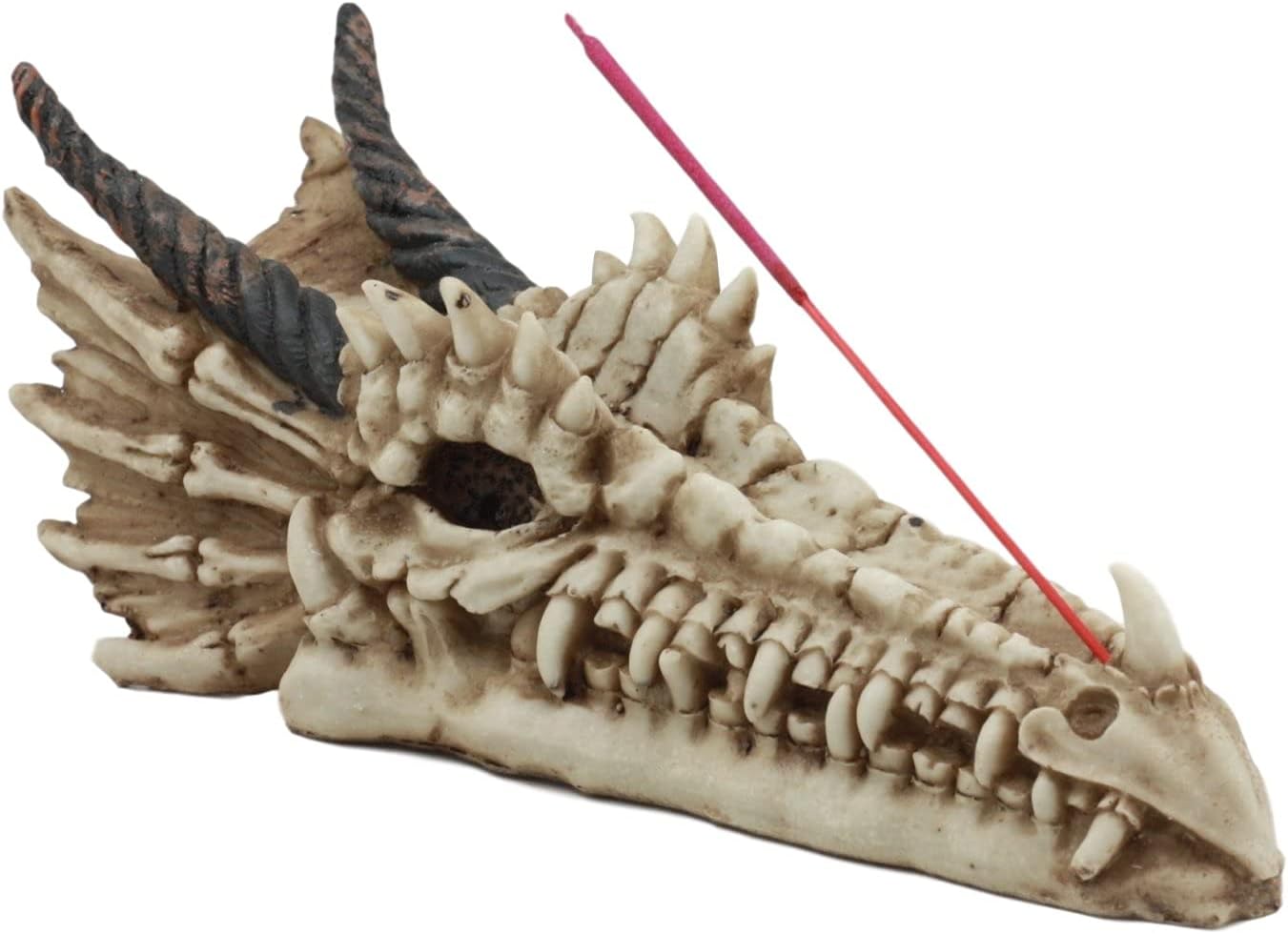 Ebros Medieval Gothic Drogon Ancient Fossil Dragon Head Skeleton Incense Burner Statue Prehistoric Dungeons and Dragons Figurine Sculpture