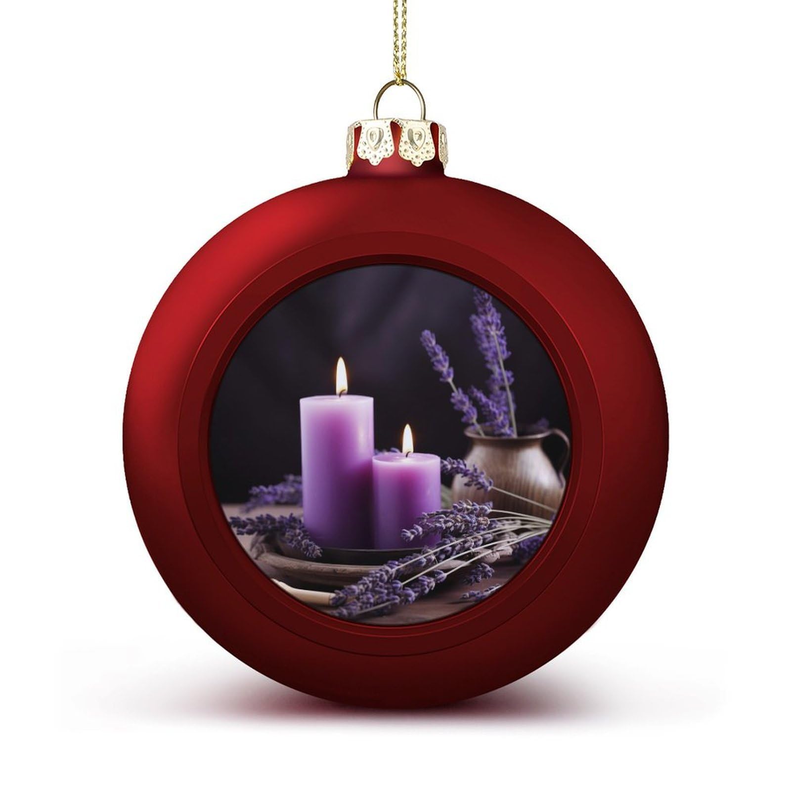 Purple Lavender with Candles Christmas Balls Ornaments for Xmas Christmas Tree 1.6" Hanging Shatterproof Xmas Balls Hanging Decor Pendants for Holiday Party Outdoor Indoor DIY Craft Supplies