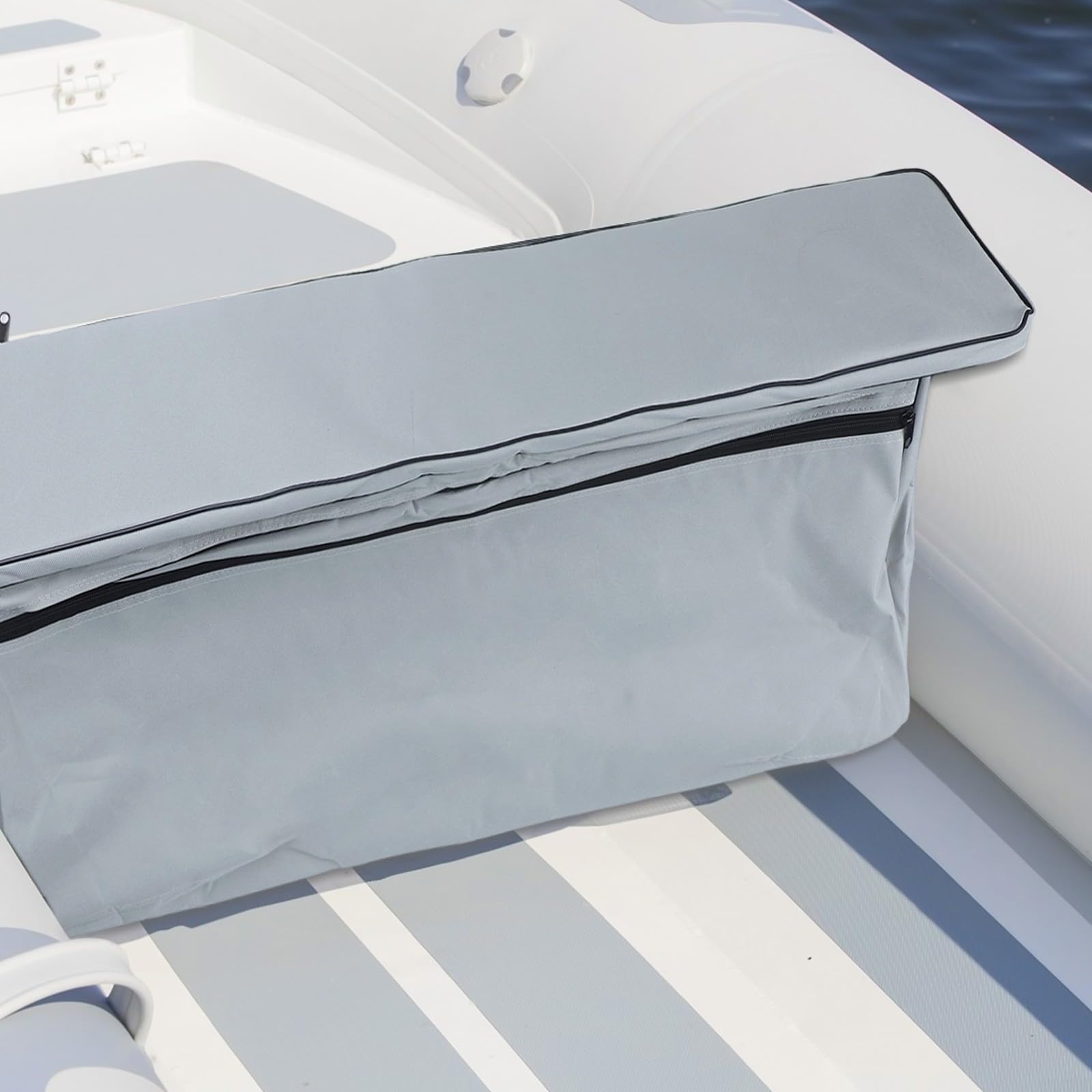 Funda de asiento de banco Oxford 420D con cremallera lateral y compartimento de almacenamiento grande, diseñada para proteger asientos de kayak y barcos inflables durante el uso (gris, 85 cm)