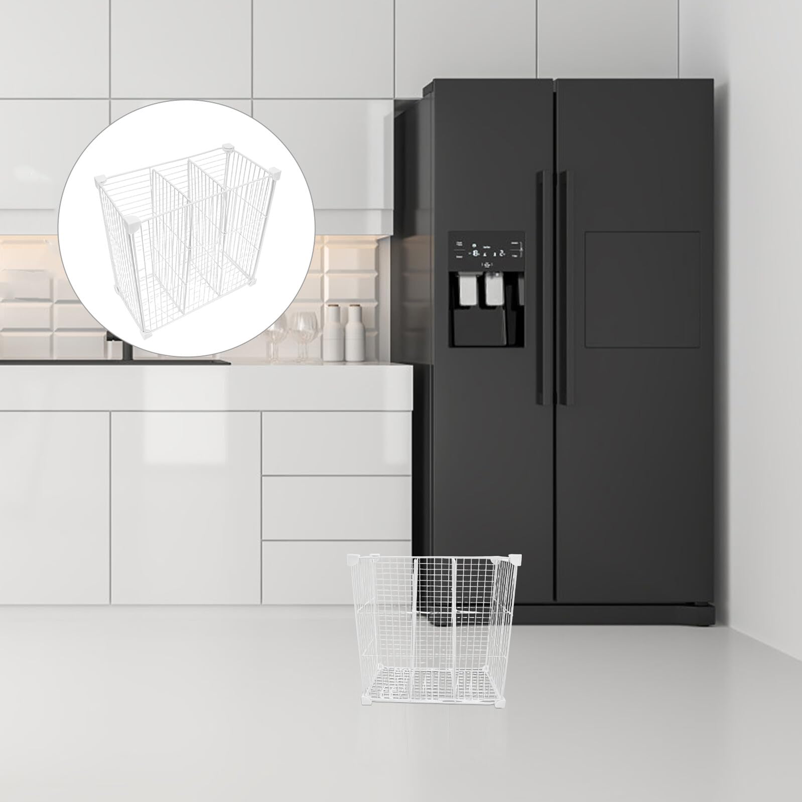Healeved Contenedor Organizador para Congelador Blanco de Hierro 3 Divisores, Optimización de Espacio y Limpieza Sencilla para Cocinas Comerciales y Refrigeradores