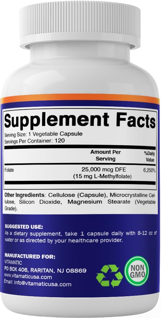Vitamatic Methyl Folate 15 mg, 120 Vegetarian Capsules — Amazon image 9