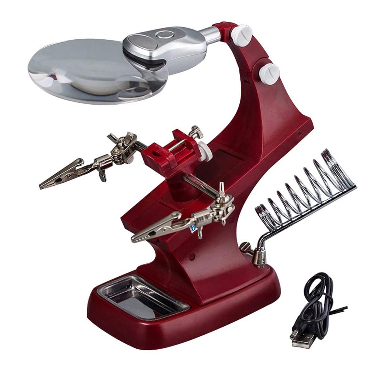 Ricambi per Microscopi da Laboratorio Lente d'ingrandimento da scrivania rossa Supporto for riparazione lampada for lente con clip ausiliaria for saldatura di terza mano tavolo 3X 4.5X LED