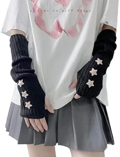 POHADON Arm Warmers Y2k Fingerless Gloves for Women Girls Cute Fall Winter Arm Sleeves Grunge Accessories Harajuku fashion - Black - One Size
