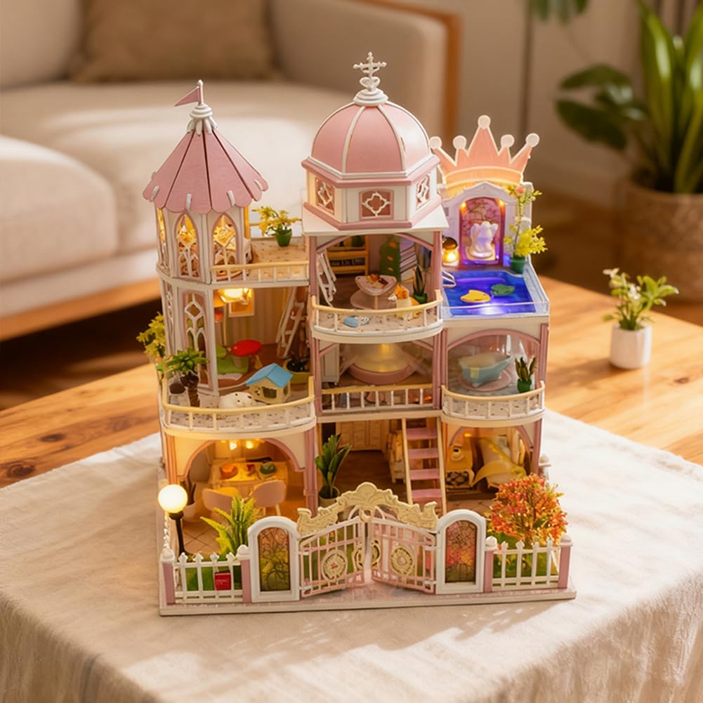 Casa de muñecas de madera en miniatura, clásica, loft de varios pisos, kit de casa de muñecas, villa, edificio, modelo 3D, regalos creativos para amigos y padres (sin protección contra el polvo)
