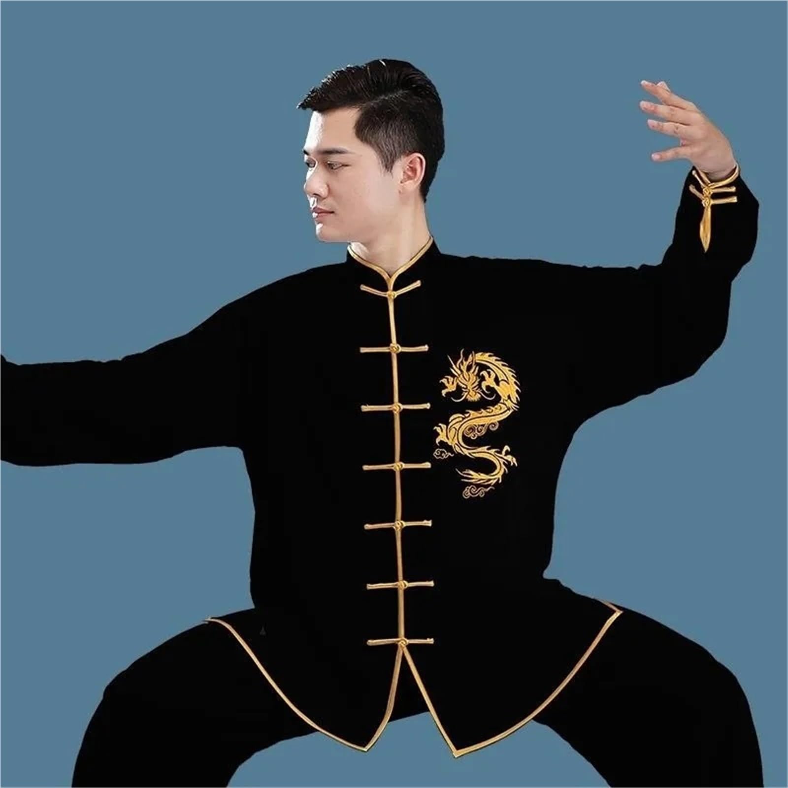 Trajes de Kung Fu, Uniforme de Ejercicio, Ropa de Tai Chi de Manga Larga de dragón, Taiji folclórico Tradicional, Deportes matutinos for Caminar al Aire Libre Tai Chi Traje(Black,M)