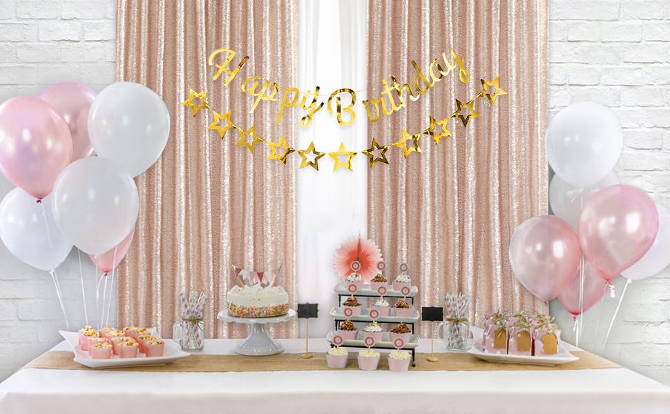 Image of Sequin Backdrop Curtain 2 Pieces 2ftx8ft Champagne Blush Sparkly Sequin Background Fabric Stage Arch Drapes Decoration