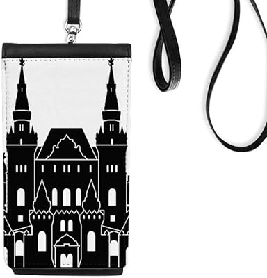 Russia Natural Museum Outline Pattern Phone Wallet Purse Hanging Mobile Pouch Black Pocket