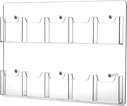 Eersida 10 Pockets Acrylic Brochure Pamphlet Holder Brochure Display Stand Business Tri Fold Multi Slot Holder Rack Wall Mount Clear Pocket Space Saver for Flyer Literature Menu Advertise