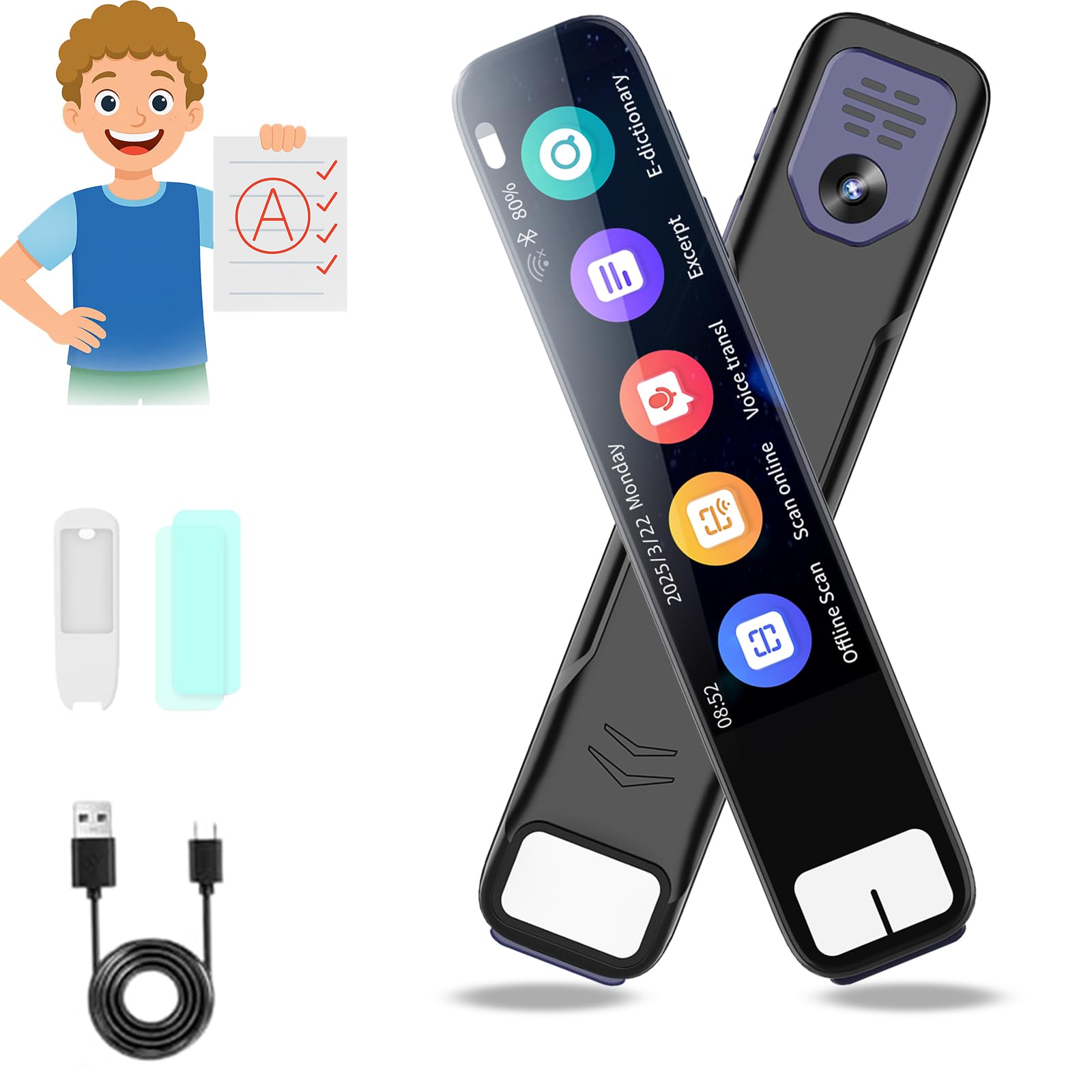 Scansense Ai Scanning Smart Pen – Instant Ai Answers, Offline Translation & More, Pen Gpt, Ai Pen - 3.69-Inch Hd Touchscreen,Offline Translation (150+ Languages), Ai Pen for Test (1PC)