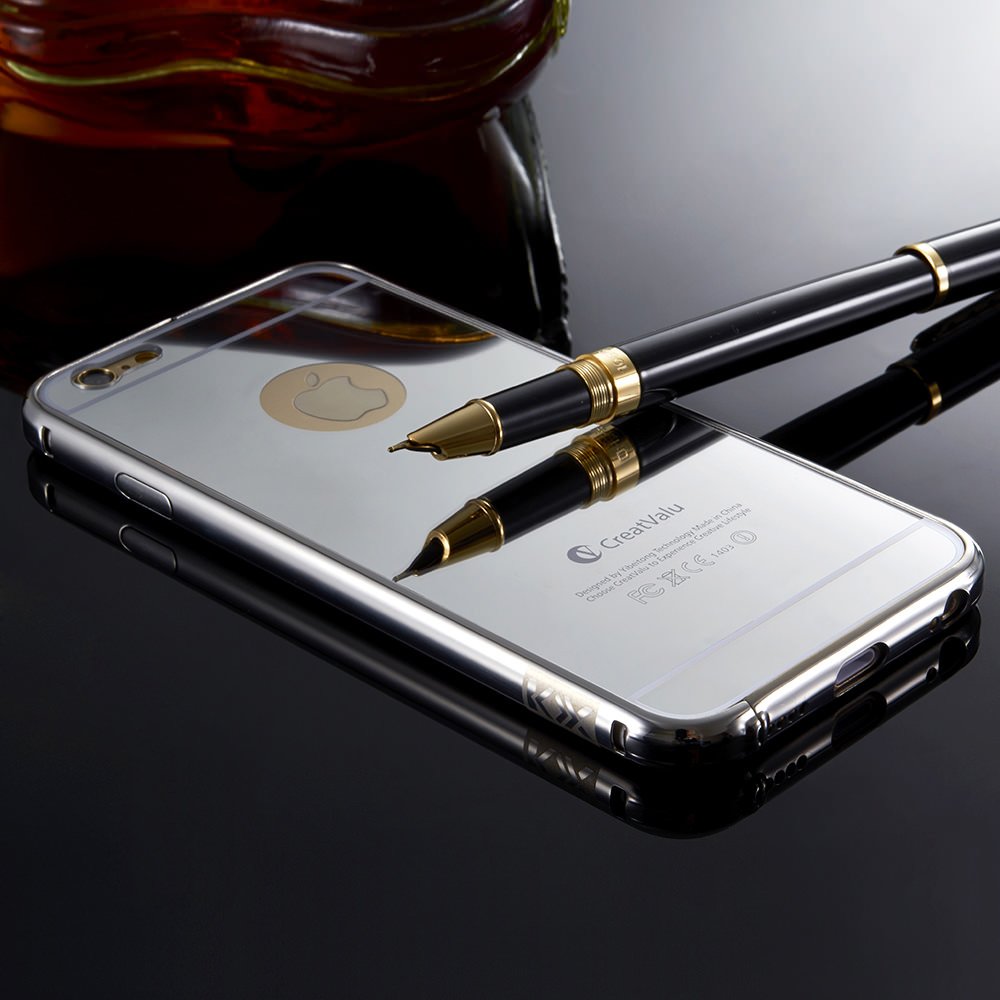 iPhone 5/5S/SE Case, Luxury Ultra-thin Aircraft Grade Aluminium [Metal Bumper] Frame + [Acrylic Glass Mirror Back] Case for Apple iPhone 5/5s/SE - Silver