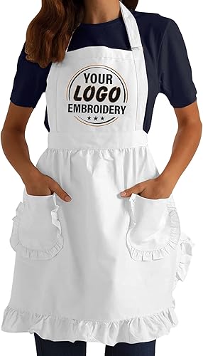 Miniatura 1 de TEEAMORE Delantal de volantes personalizado con impresión digital para cocina, horneado, parrilla, limpieza, disfraz, delantal de mujer