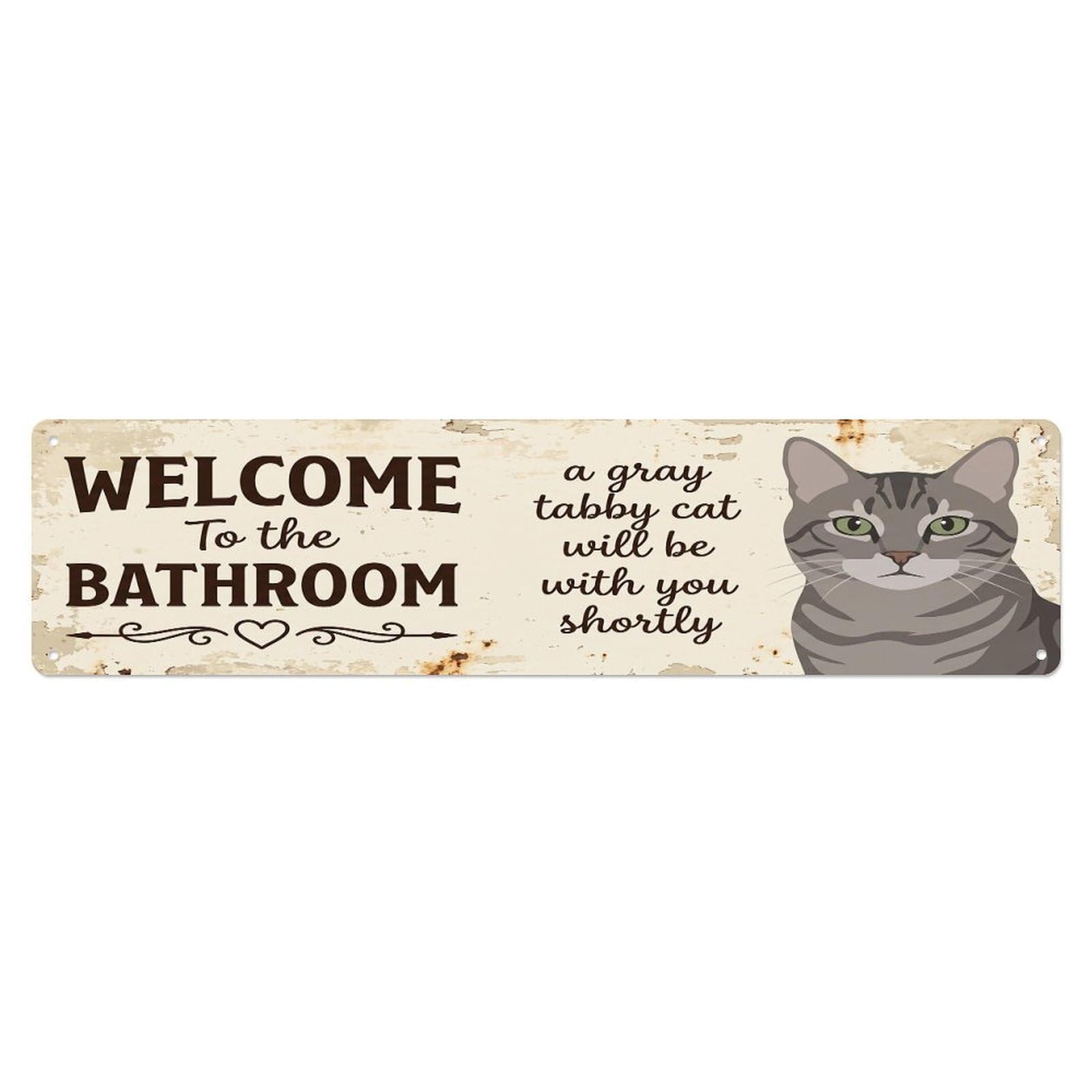 Vintage WELCOME To The BATHROOM Gray Tabby Cat Metal Tin Sign
