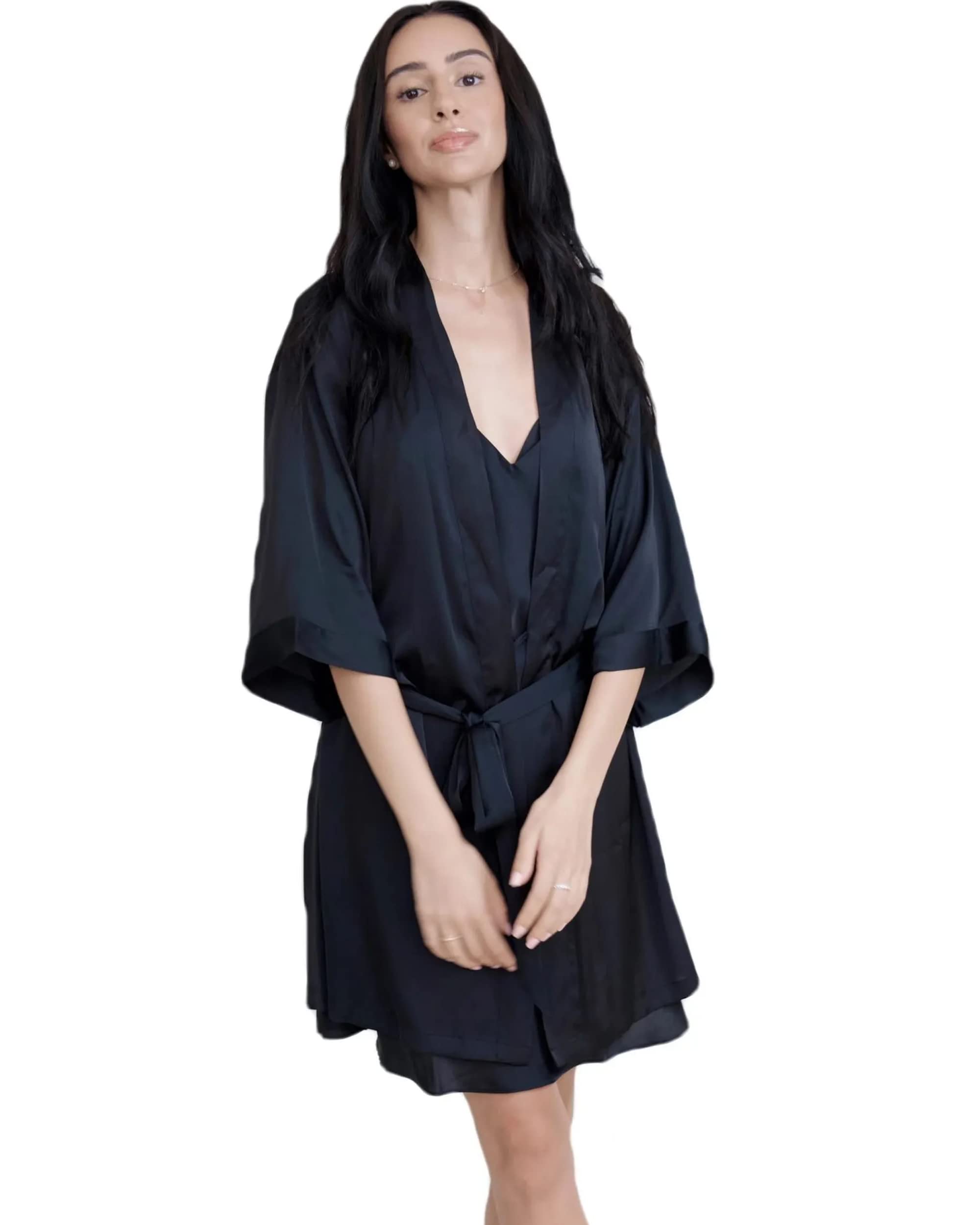 Womens Silk Robe Luxury Lightweight Soft Sleepwear Robe Ladies Loungewear Dressing Gown