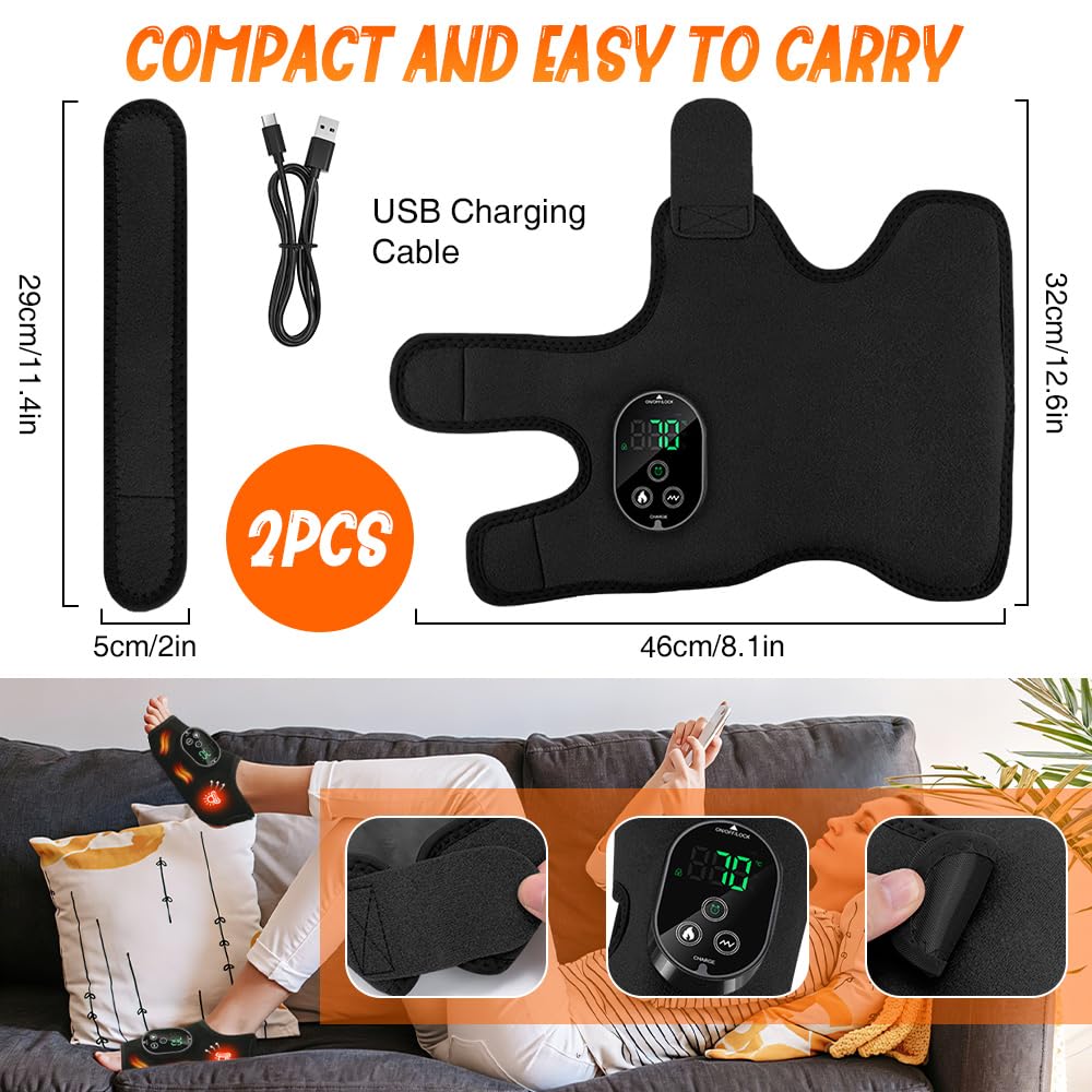 3-in-1 Fußmassagegerät, Kabelloses Elektrisches Fußmassagegerät mit 3 Vibrationsmodi und 6 Heizstufen, Portable Cordless Ankle Massagers mit 3000mAh Akku für Knöchel Ferse Fußsohle und Fußrücken
