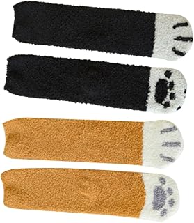 GALPADA 2pair Fluffy Fleece Cat's Claws Sleep Socks Warm Winter Bed Socks Middle Tube Slippers for Daily Wear