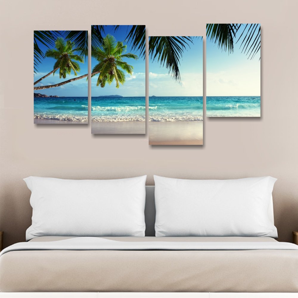 Stampa artistica da parete su tela con paesaggio marino, decorazione da parete per soggiorno, camera da letto, decorazione da parete con palma, decorazione per la casa, arte Morden, albero di cocco