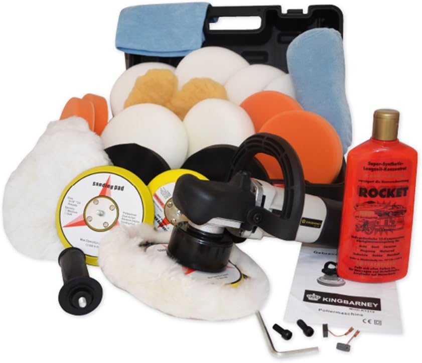 Car Polisher Kit / Buffer / Sander (UK Plug) 710 Watt Set 3 - high quality polishing machine with carry case - Orbital movement - dual action - 26 pcs. accessories - many sponges, pads, polisher heads + polish