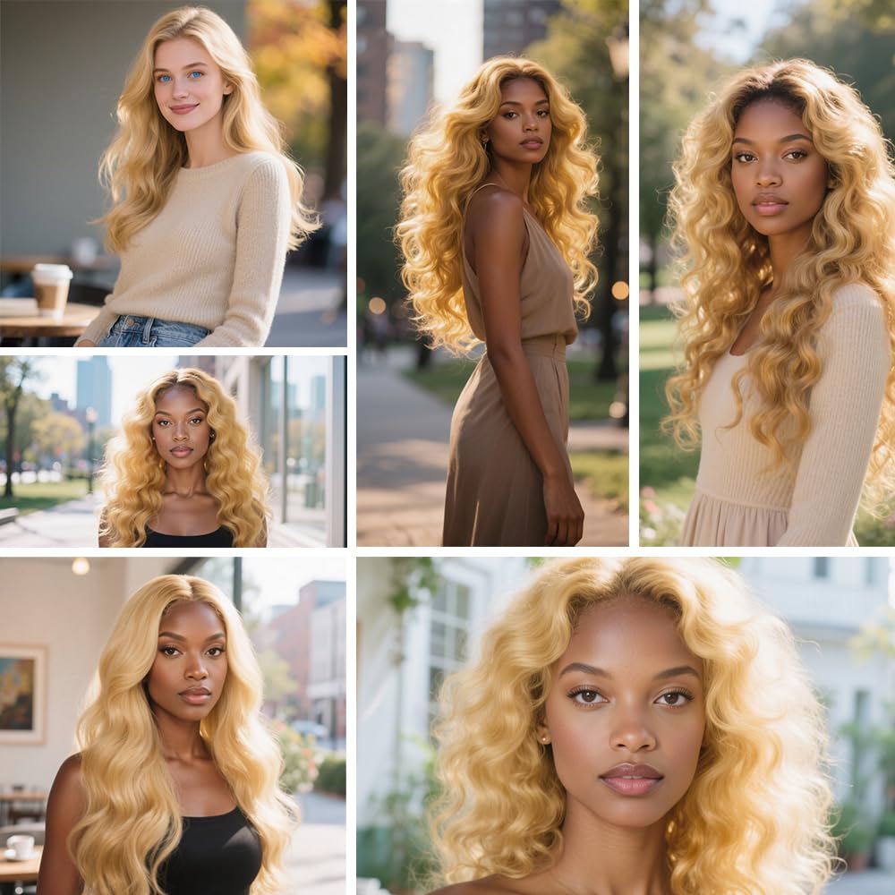 Color 27 Human Hair Honey Blonde Body Wave Brazilian Virgin Hair Bundles Honey Blonde Body Wave Bundles Hair Weave for Black Women (8 10 12 Inch)