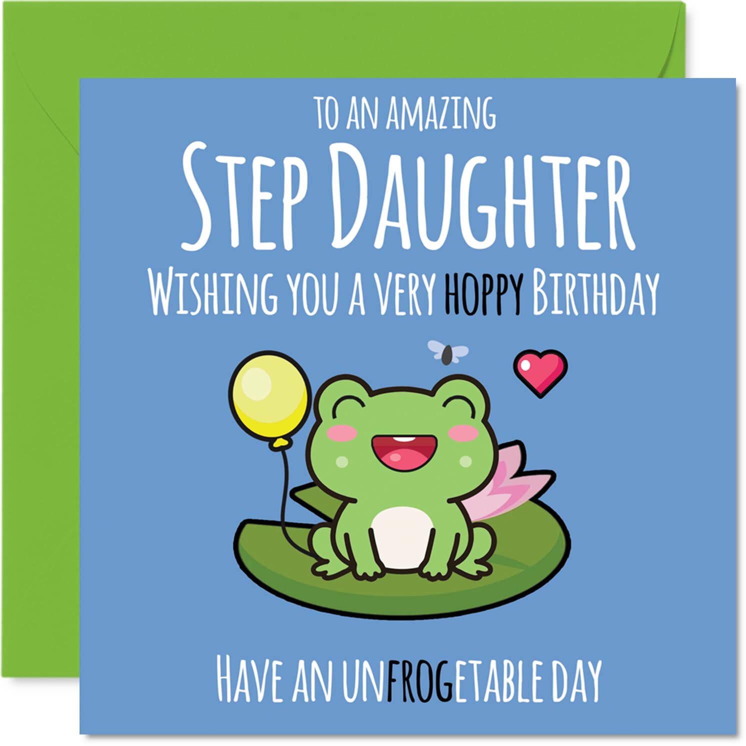Step Daughter Birthday Card - Cute Frog - Happy Birthday Card for Step Daughter from Dad Mum, 145mm Bday Greeting Cards