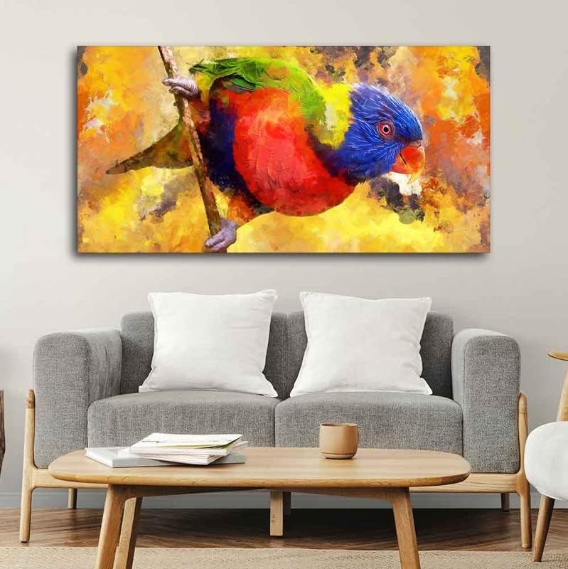 VIBECRAFTS Canvas Paintings for Living Room Drawing Room Colorful Parrot Abstract Art Canvas Wall Painting Fitted With Wooden Frame For Home | Office | Living Room | Gift (PTVCH_2467)