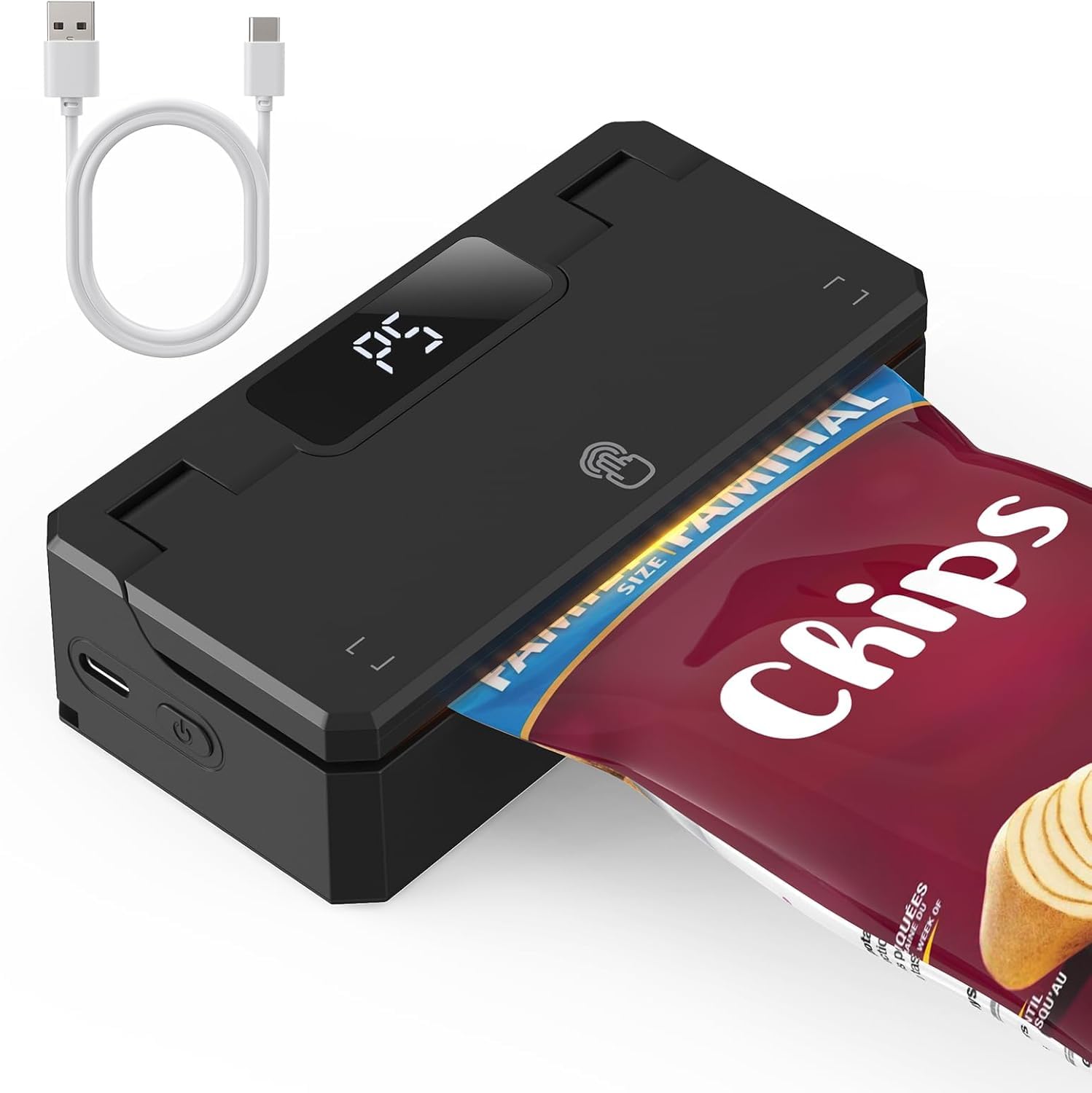シーラー 家庭用 ヒートシーラー 小型 フードシーラー: type-c充電式 3000mAh 5ギア 12cm バッグシーラー LEDディスプレ 背面マグネット カッター付き ハンディシーラー 予熱不要 操作簡単 ミニ 密封機 スナック お菓子 チップ 袋 小分け 食べかけ 卓上 シーラー コンパクト 軽量 携帯便利 日本語取扱説明書 (ブラック)