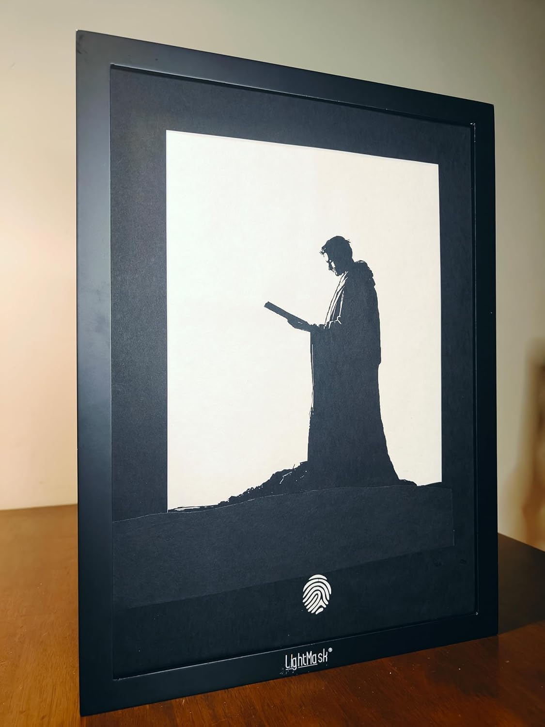 LightMask Divine Energy: Priest Reading Bible LED Shadow Box | 11.6x15.6 Inch Illuminated Wall Art | Spiritual Decor for Home, Temple & Office | Handmade Light Art Decor 2