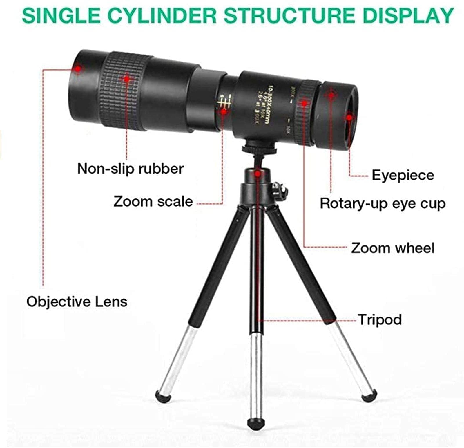 4K 10 300X40Mm Super Telephoto Zoom Monocular Telescope Portable New, Zoom Telescope Waterproof for Birdwatching Monocular High Power with Smartphone Holder