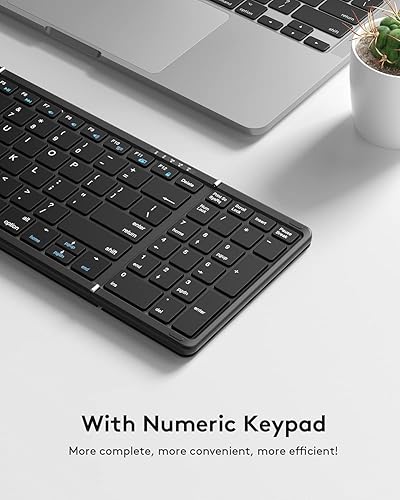 Miniatura 6 de Samsers - Teclado Bluetooth plegable con teclado numérico, teclado plegable inalámbrico de tamaño completo con piel sintética, teclado de viaje