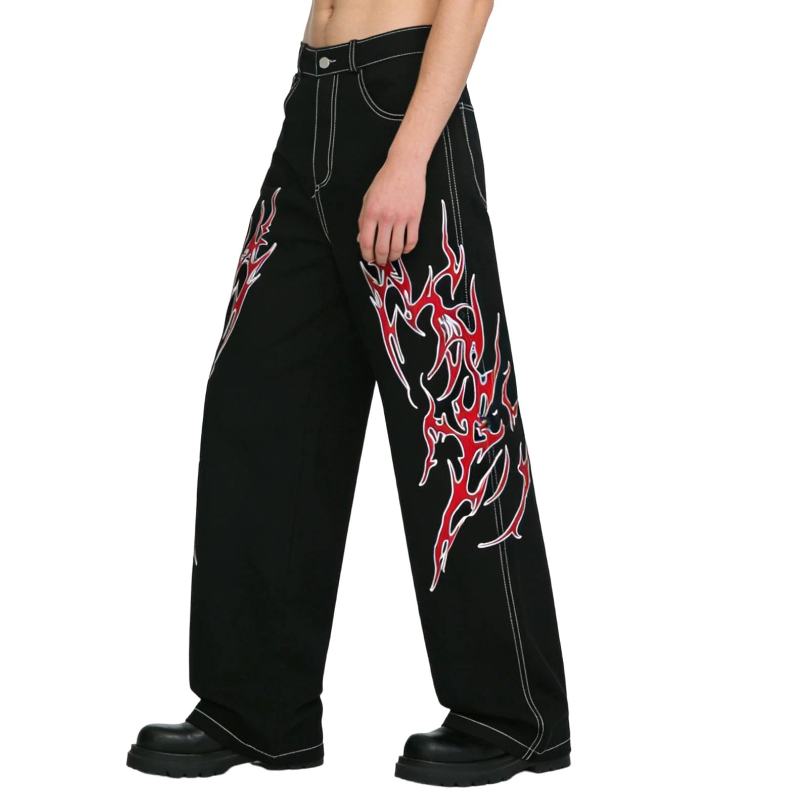 Genérico PantalóN Vaquero Hombre,Pantalones Vaqueros De Mezclilla Estampados De Estilo Holgados E Informales para Uso Diario