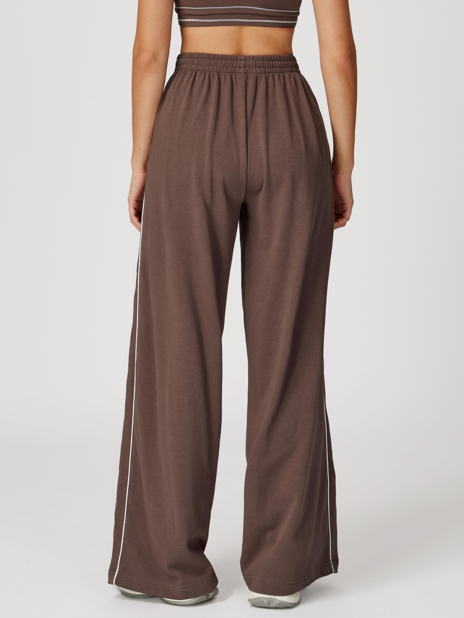 Damska prosta nogawka podwójna STRI Loungewith Wide Leg High Waist Baggy Track Elastyczna talia Bawełna Stretch Kontrast