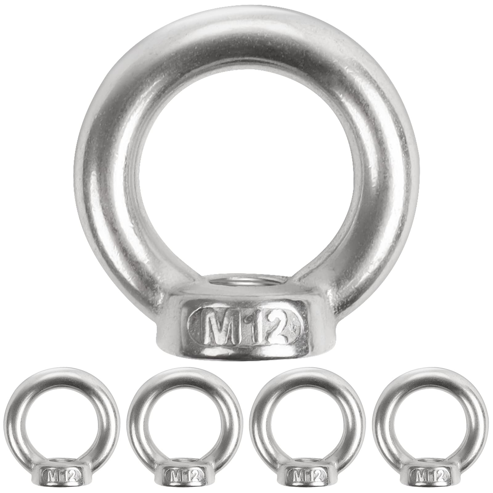 Ringmoer van roestvrij staal, 10 stuks ringmoeren M10, oogmoeren, roestvrij staal, voor kabelmontage, hefaccessoires, oppervlaktepolijsten, zilver