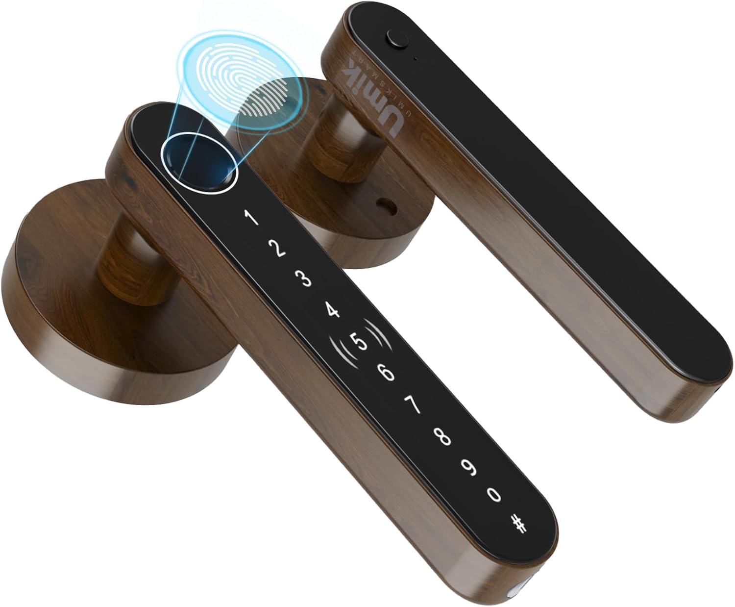 Smart Fingerprint Door Lock, Keyless Entry Door Knob with Handle, Biometric Door Lock Digital Keypad for Bedroom, Hotel, Office, Apartment (Walnut with App)