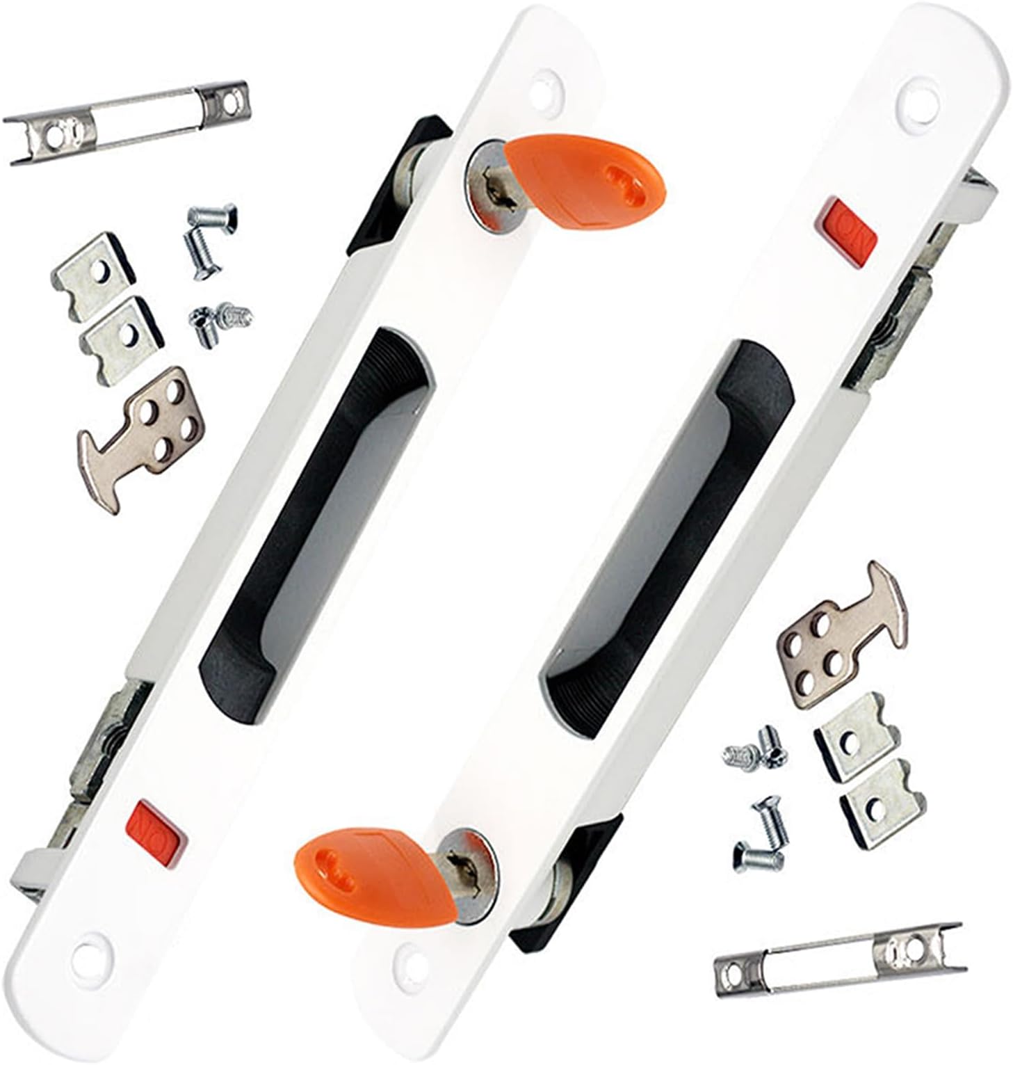 2-Piece Sliding Door Lock with Keys, Embedded Installation, Single-Sided Hook Lock for Aluminum Doors and Windows, Whit