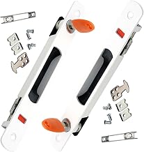 2 PCS Sliding Door Single Sided Hook Lock,Sliding Door Hardware,Hook Style Flush Mount with Key Single Sided Lock Patio Door Handle Replacement for Mobile Doors and Window,White